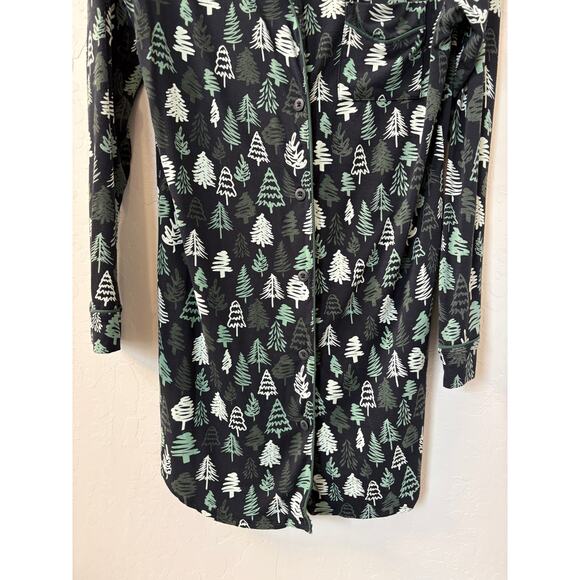 MeUndies Sz S Modal Button Down PJ Dress Long Sleeve Tree‎ Christmas Print - Picture 5 of 8